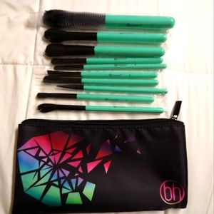 BH cosmetics brush set with storage bag- teal 10pc + bag
